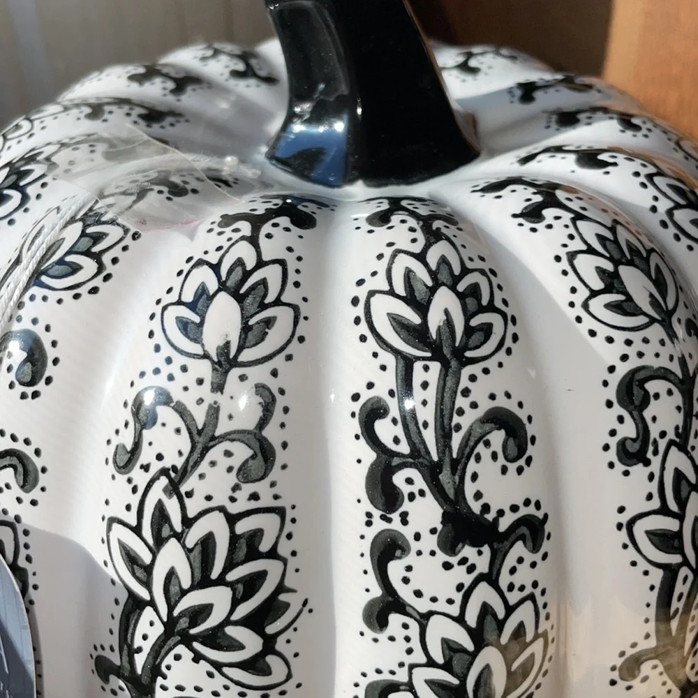 🍁HPx3🍁Black & White Boho Chic Ceramic Pumpkin Decor! NWT - Picture 13 of 16